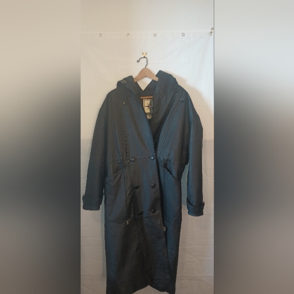 Middlebrook park black Leather trench coat - Picture 2 of 13